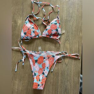 Smocked Triangle Cheeky Bikini Multicolor Floral Large